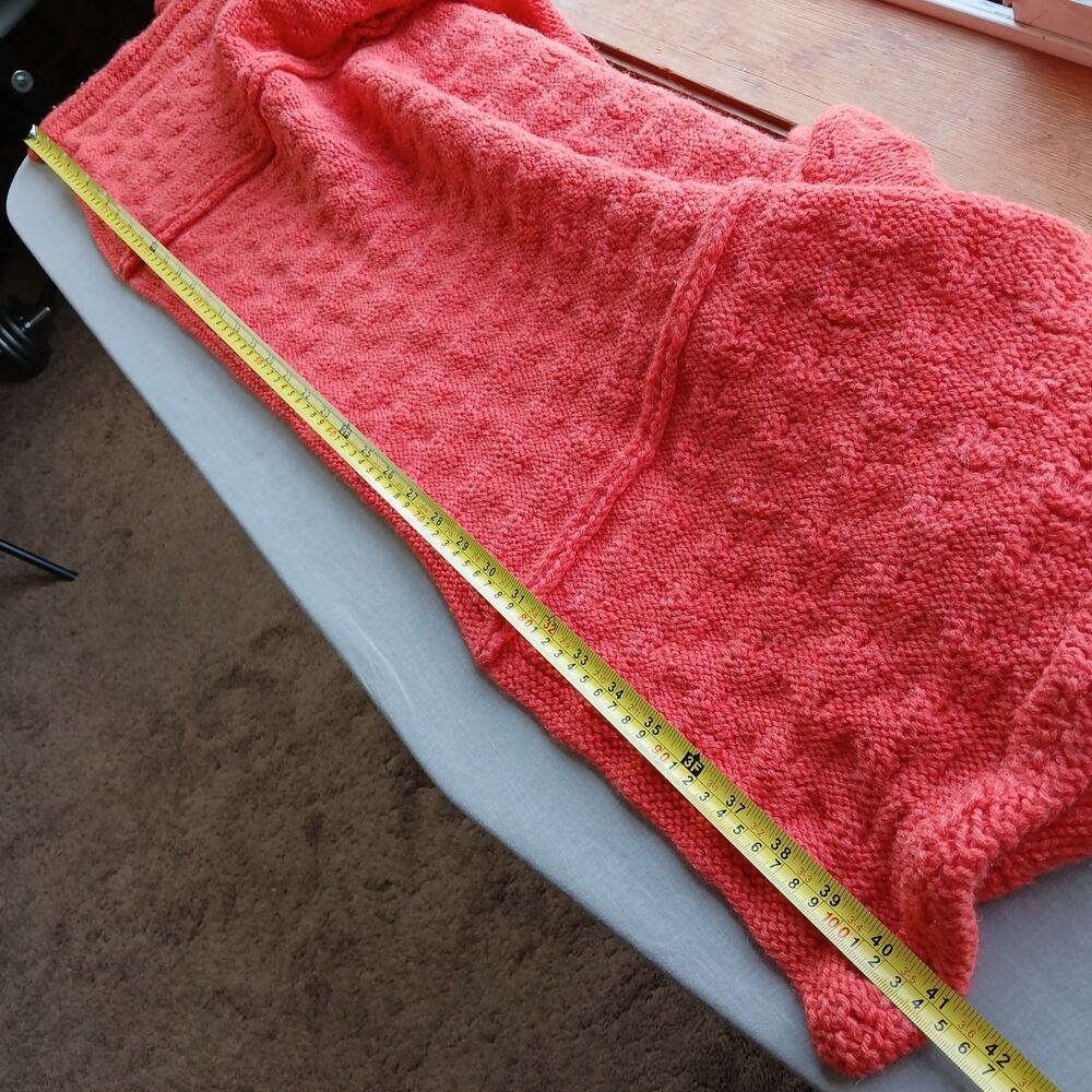 Coral Handmade Vintage Open Front Wool Cardigan Medium chunky knit long sleeve - Picture 11 of 13